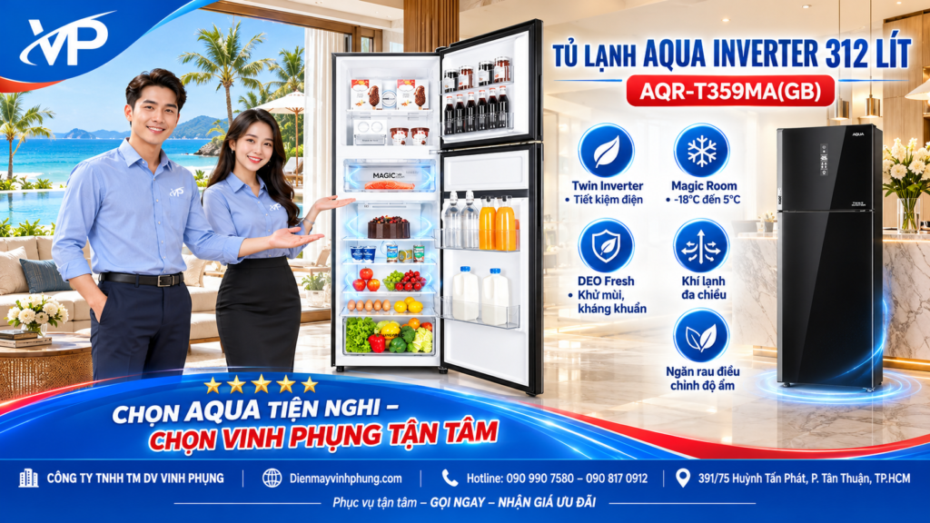 Tủ lạnh Aqua Inverter 312 lít AQR-T359MA(GB) 16 Tủ lạnh Aqua Inverter 312 lít AQR-T359MA(GB)