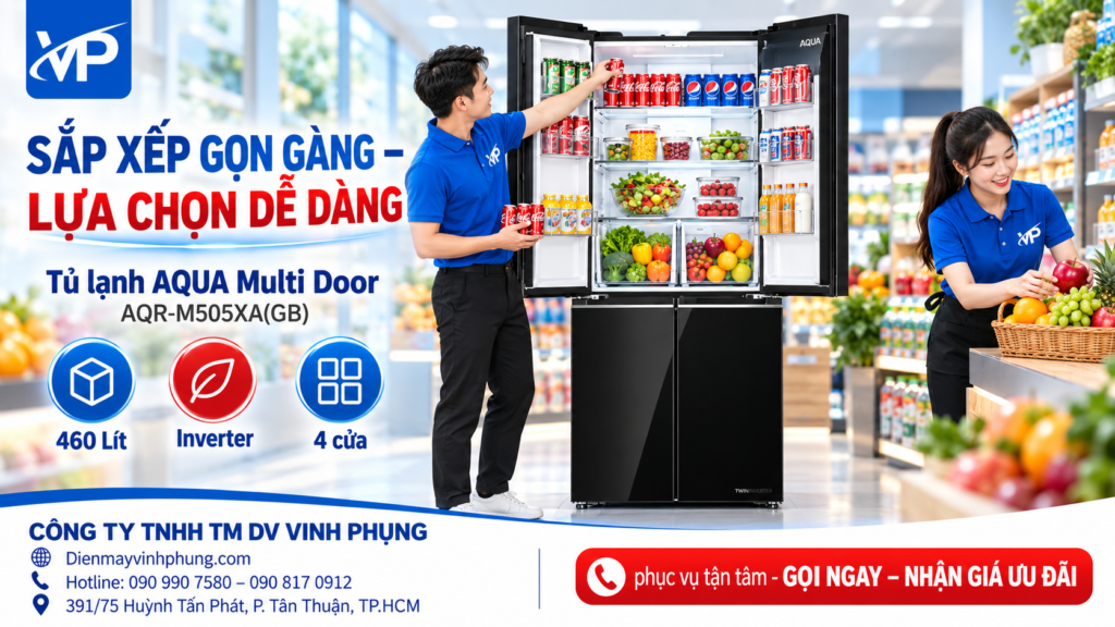 Tủ lạnh 4 cửa Aqua Inverter Multi Door 460 Lít AQR-M505XA(GB)