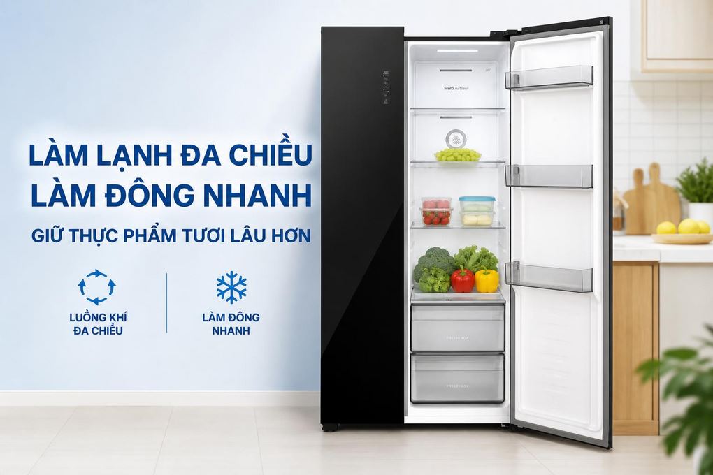 Tủ lạnh Hisense Inverter 544 lít Side By Side RS708N4EBU