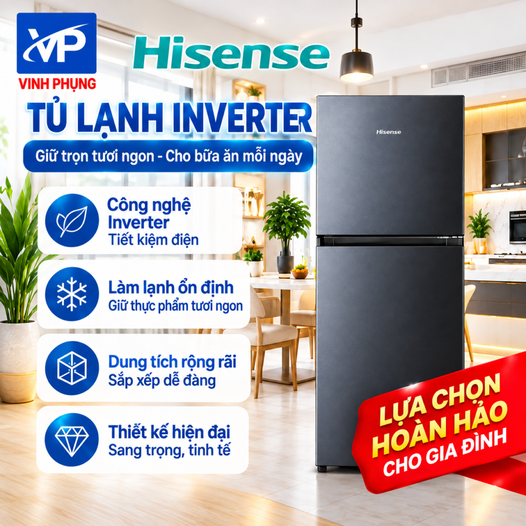 Tủ lạnh Hisense Inverter 205 lít RT256N4EBN