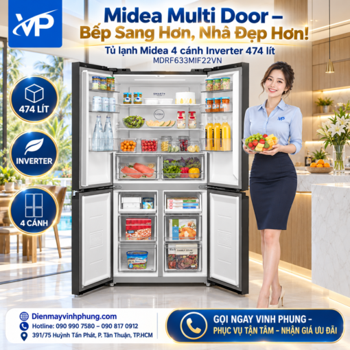 Tủ lạnh Midea 4 cánh Inverter 474 lít MDRF633MIF22VN 8 Tủ lạnh Midea 4 cánh Inverter 474 lít MDRF633MIF22VN