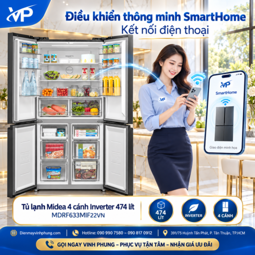 Tủ lạnh Midea 4 cánh Inverter 474 lít MDRF633MIF22VN 11 Tủ lạnh Midea 4 cánh Inverter 474 lít MDRF633MIF22VN