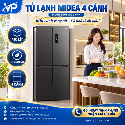 Tủ lạnh Midea 4 cánh Inverter 410 lít MDRF550FGG28VN