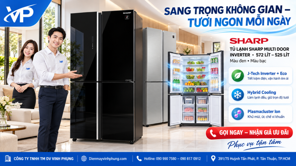 Tủ lạnh Sharp multidoor Inverter 572 lít SJ-FXP650VG-SL 18 Tủ lạnh Inverter Multi Door Sharp 572 lít SJ-FXP640VG-BK