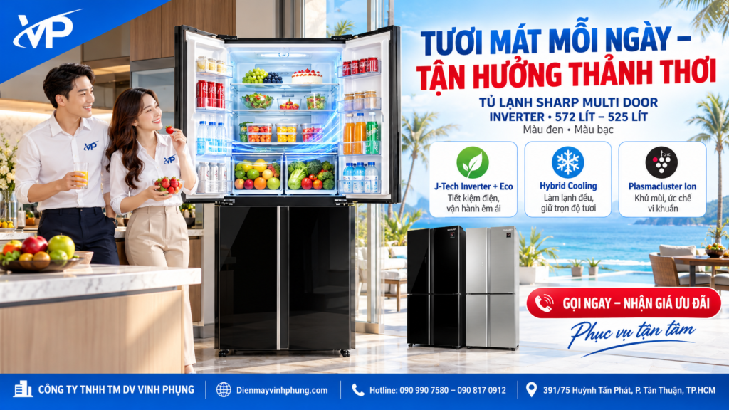 Tủ lạnh Sharp multidoor Inverter 572 lít SJ-FXP650VG-SL 17 Tủ lạnh Inverter Multi Door Sharp 572 lít SJ-FXP640VG-BK