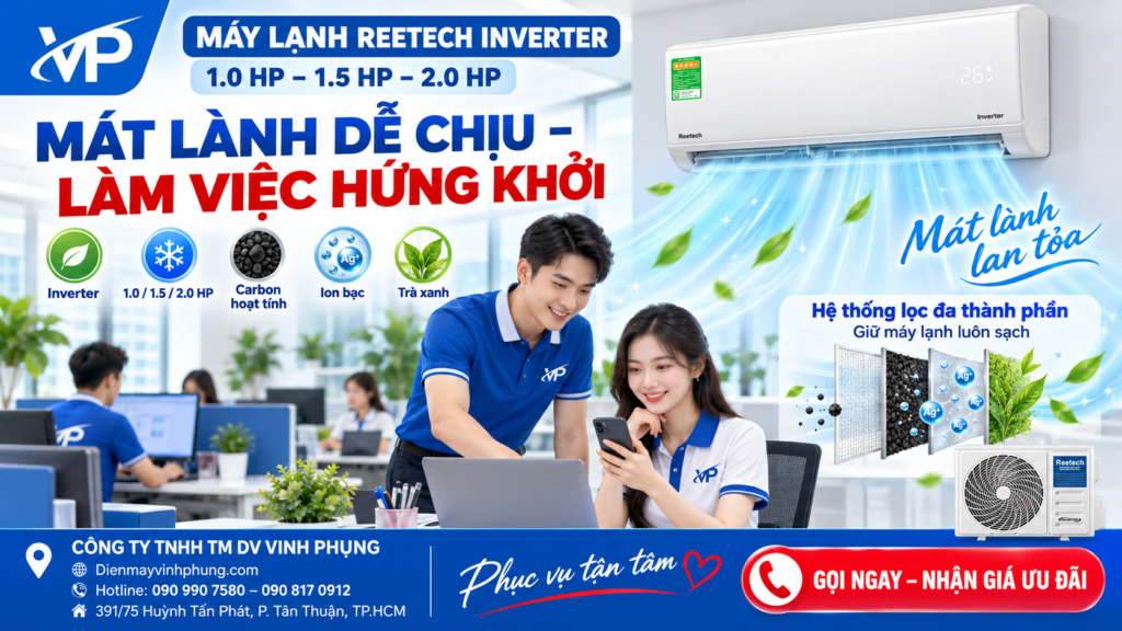 Máy lạnh Reetech Inverter 1.5 HP RTV12-TC-BI
