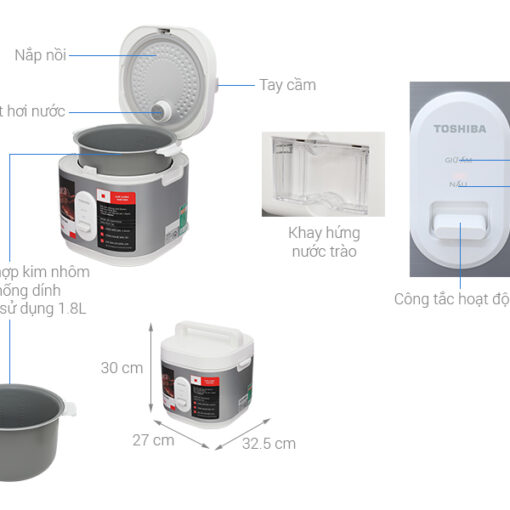 Nồi cơm nắp gài Toshiba 1.8 lít RC-18JRUVN(W)